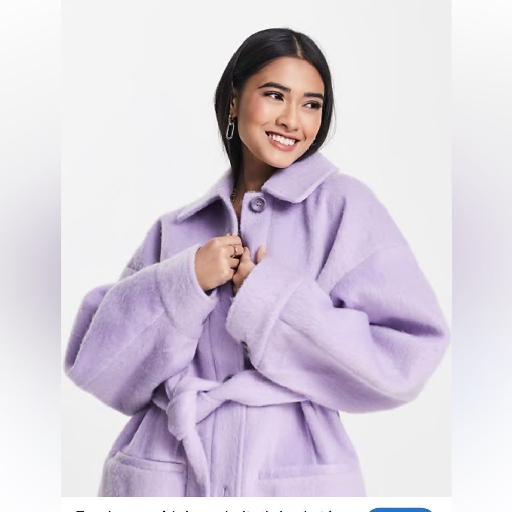Topshop ovoid Sleeve Belted Shacket Coat in Lilac NWT